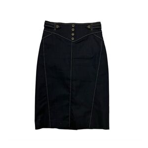 Vintage Black‎ Chambray Pencil Skirt Knee-Length